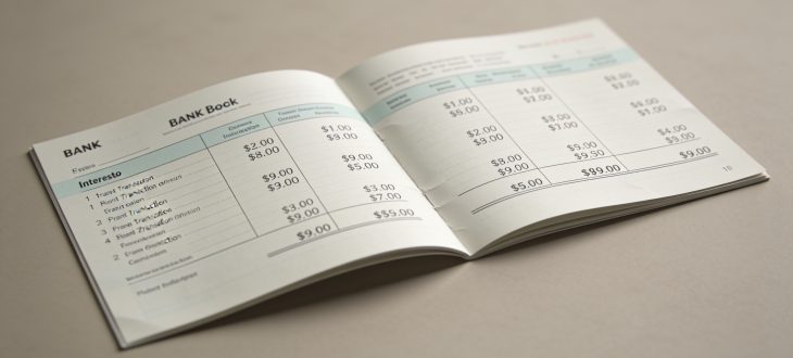 Carnet bancaire ouvert affichant montant des interets credits.