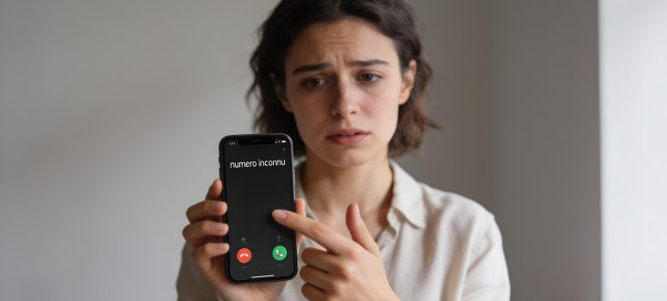 Personne hesitante devant telephone affichant numero inconnu.