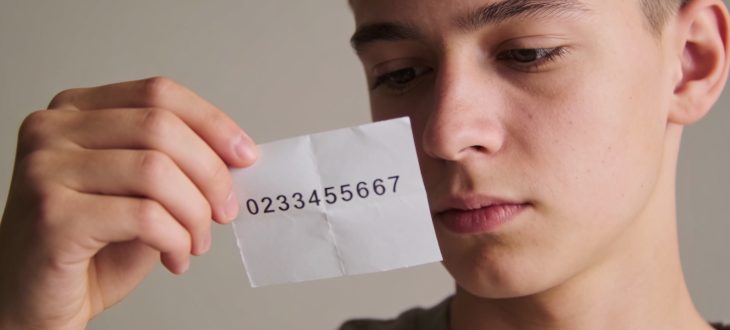 Personne lisant un numero de telephone sur un papier